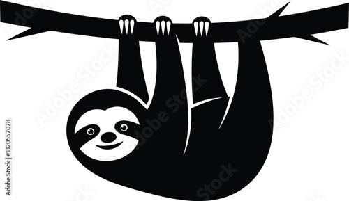 Cute sloth hanging on branch vector illustration animal wildlife art eps silhouette