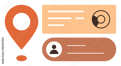 Orange location pin alongside user profile and data chart elements convey navigation, user focus, analytics, and communication. Ideal for map apps, profiles, tools, tracking, UX and clean concepts