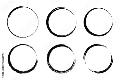 Hand drawn grunge circles and round frames. Created with brush strokes set. Artistic ink effects.