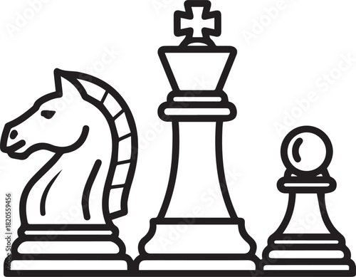 Black and White Chess Pieces Knight King Pawn vector