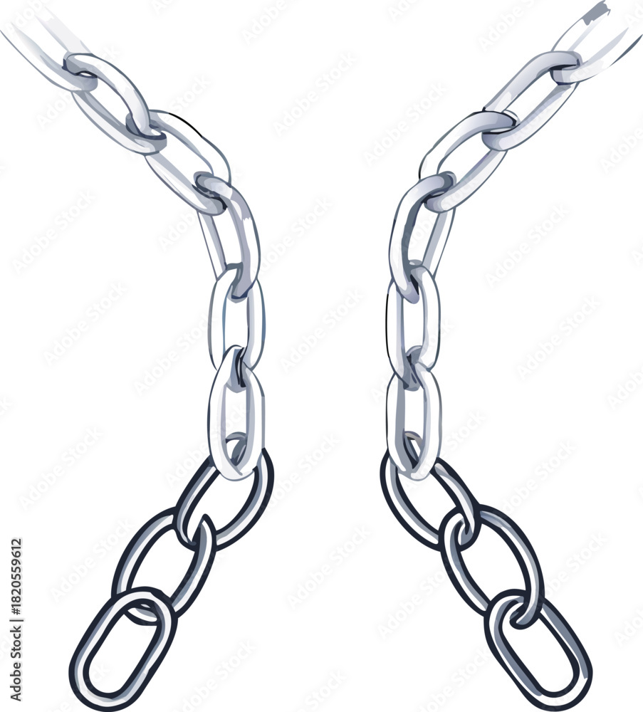 Fototapeta premium Two silver metal chains are displayed hanging loosely with a simple design