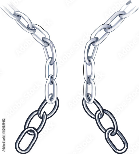 Two silver metal chains are displayed hanging loosely with a simple design