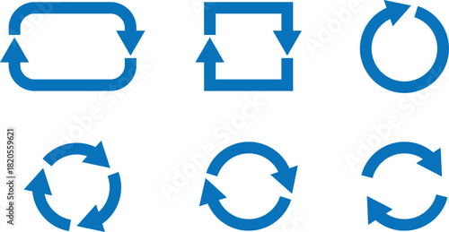 Blue Recycle, Loop, and Refresh Vector Arrow Icon Set