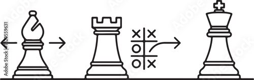 Chess Bishop Rook With Tic Tac Toe And King On Line