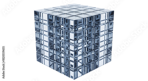 Fototapeta Naklejka Na Ścianę i Meble -  Abstract cube structure made of reflective glass blocks on transparent background