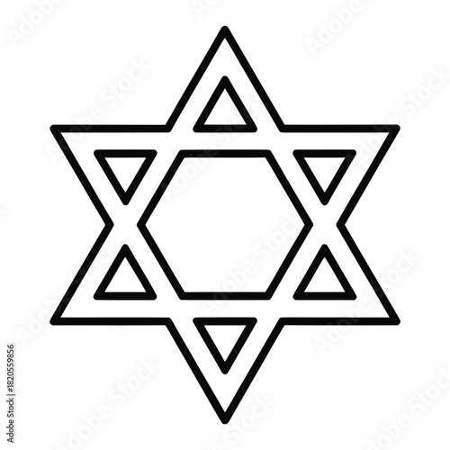 Star of david outline, a prominent symbol of judaism, representing jewish identity, faith, and heritage, isolated on