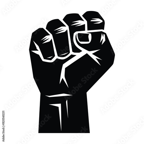 Black fist raised in air, a powerful symbol of strength, unity, resistance, solidarity, social justice, and activism, isolated on