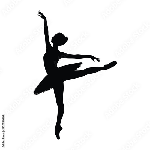 Graceful ballerina silhouette performing a classic ballet pose, showcasing elegance and artistic movement, isolated on