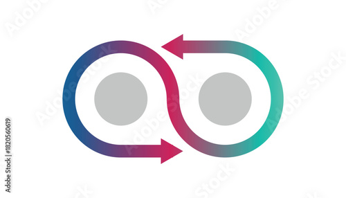 Infinity loop symbol with two arrows in a gradient from blue to green, continuous flow and connection