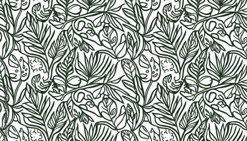 Jungle leaves background. Tropical foliage seamless pattern. Botanical wallpaper. Plant texture.