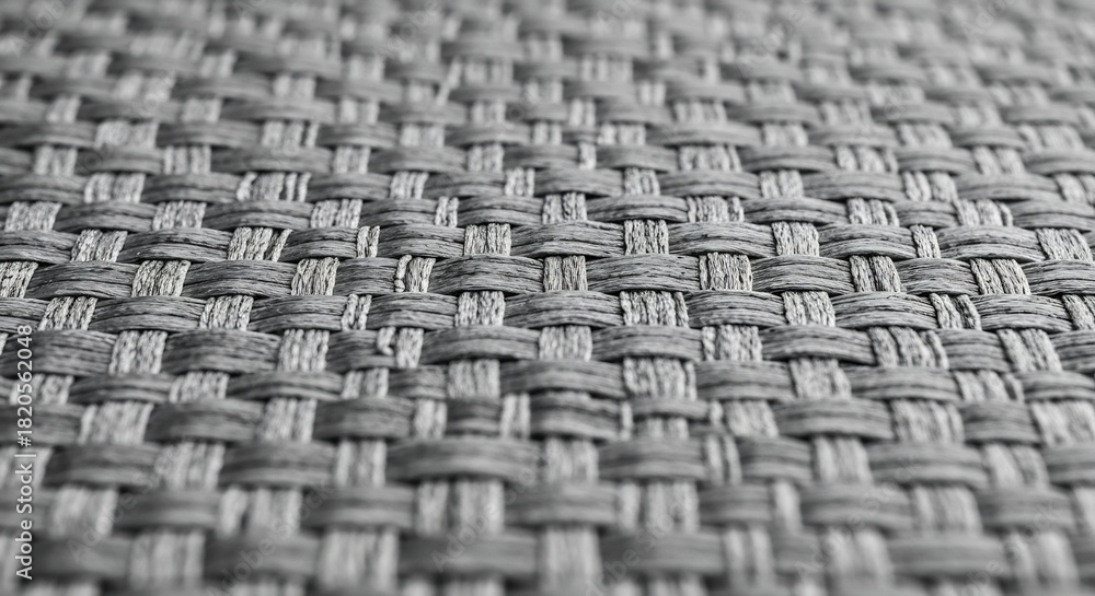 Fototapeta premium Closeup monochrome view of densely woven gray fabric showcasing distinct threads and intricate texture