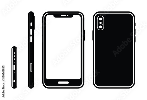 Modern smartphone set. Electronic device front side and back view isolated vector.