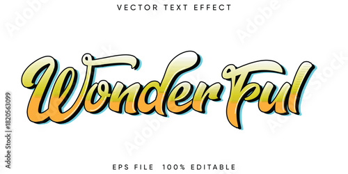 Wonderful Vector Text Effect Illustration Editable Script Typography with Yellow Gradient Lettering, Glossy Finish, and Retro Signage Style