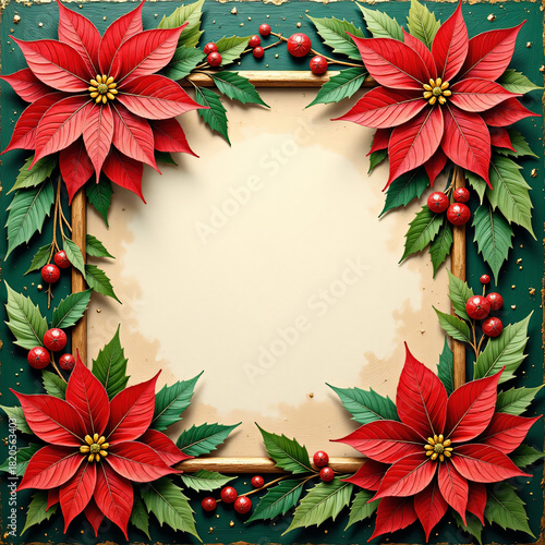 christmas frame with holly berries