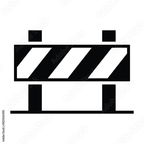 Black and white icon of a construction barrier, roadblock, or warning sign it symbolizes caution, danger, or a restricted area, isolated on