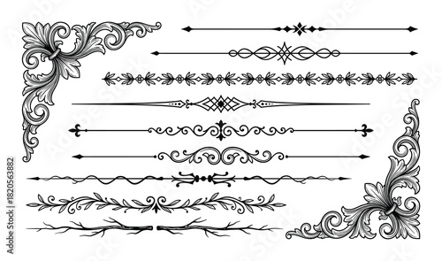 Ornate flourishes and dividers for embellishments, perfect for framing text or page designs