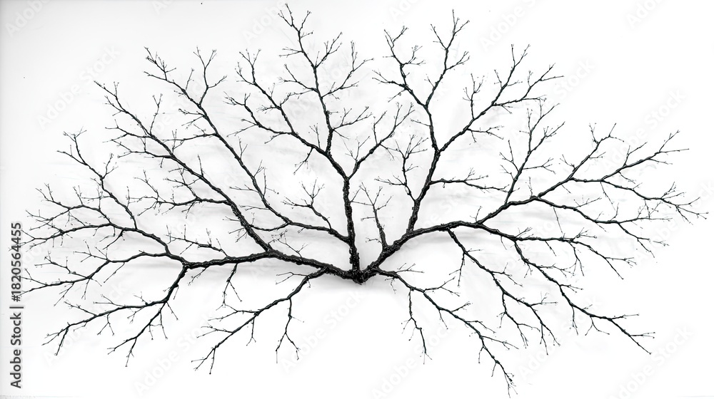 Obraz premium Sparse dark tree branches spread widely across a bright white background