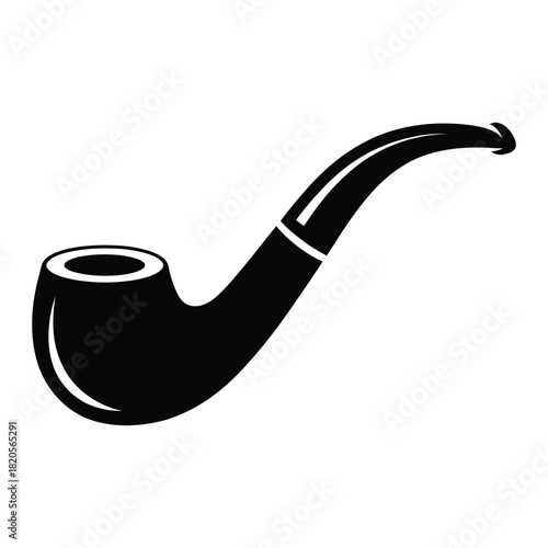 Black silhouette of a classic smoking pipe, often associated with traditional tobacco use and vintage aesthetics, isolated on