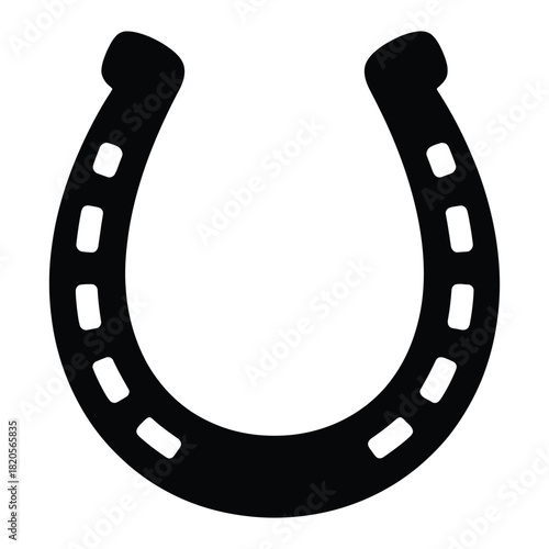 A stylized black horseshoe, representing good luck, fortune, and protection, a classic emblem for equestrian themes, isolated on