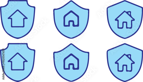 six house insurance shield bule icons set vector design logo art