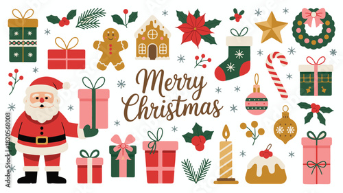 Merry Christmas Elements with Santa Claus and Gifts Keywords: christmas, merry christmas, santa