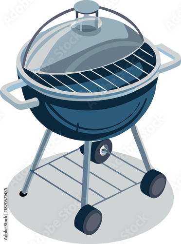 Isometric Illustration of a Charcoal Kettle Grill 