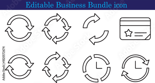 Editable Business Bundle Icon Set featuring Arrows and Credit Card Symbols for Website Design and Marketing Materials representing Growth and Progress