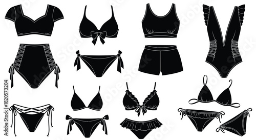 Shop stylish swimwear collection black and white vector design