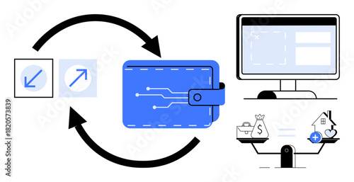 Digital wallet concept. Digital wallet with a focus on finances and transactions. Digital wallet as a secure platform for managing financial activities. For fintech, online banking, savings apps