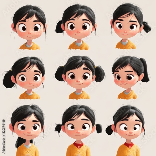 Rounded cartoon features, short body proportions, and warm approachable expression