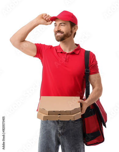 Male courier with pizza box...