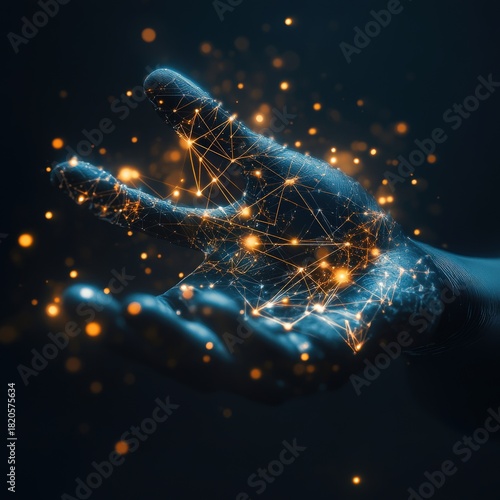The hands project energy patterns that manipulate the financial interface