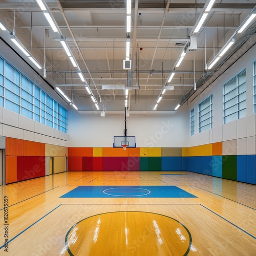 The courta vibrant markings and overhead lights add clarity and depth to the fast-paced environment.