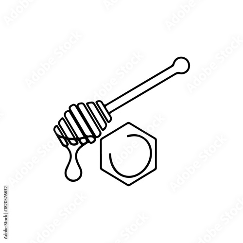 Honey dipper and honeycomb isolated on transparent background