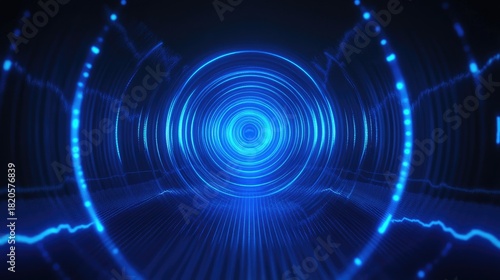 Glowing blue concentric circles and light rays