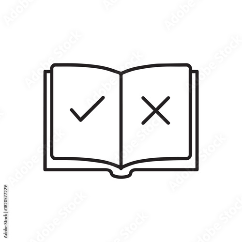 Checkmark and cross in a book representing right and wrong
