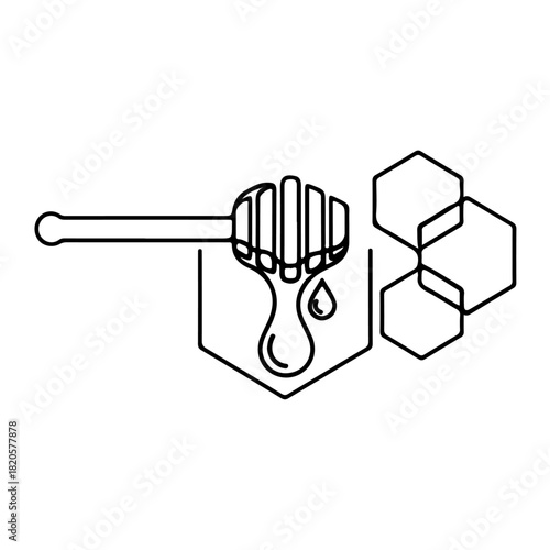 Honey dipper and honeycomb icon isolated on transparent background