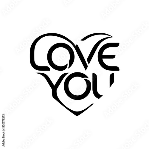 Love you heart typography isolated on transparent background