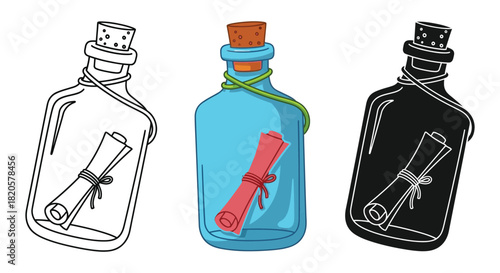 Message in a bottle vector illustration drawing and clip art set