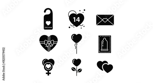 Valentine's day icons set love and romance vector illustration