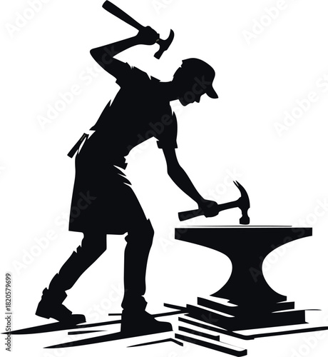 Manual Worker Using Hammer – Black Silhouette
