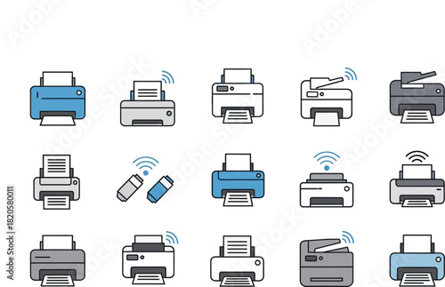 Set of Printer Vector Icons for Home Office or Business Use