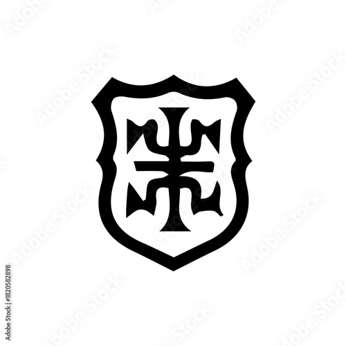 Cross within a shield emblem isolated on transparent background