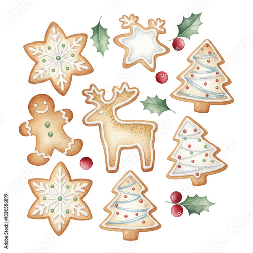 watercolor unique shapes christmas cookies