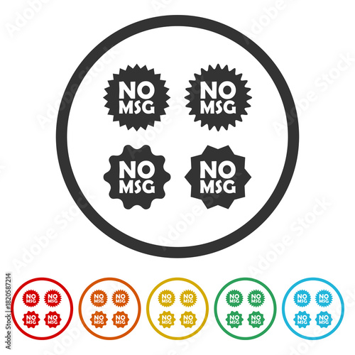 No MSG free sign. Set icons in color circle buttons