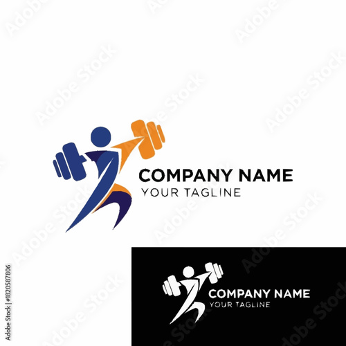 Fitness Man Lifting Weights Logo Design.