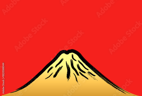 赤い背景に金色の富士山の葉書テンプレート