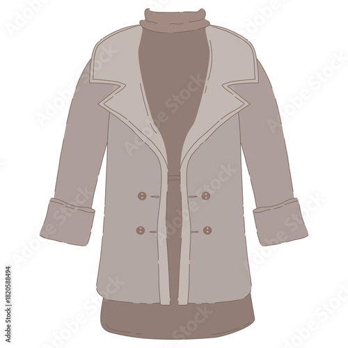 Warm Overcoat and Turtleneck Outfit Illustration
