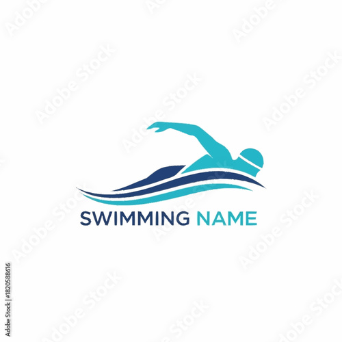 Swimmer Silhouette Logo Design with Waves for Sports Team or Swimming Club.
