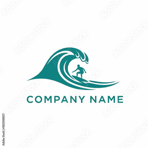 Dynamic Surfer Riding a Powerful Ocean Wave Logo Design.